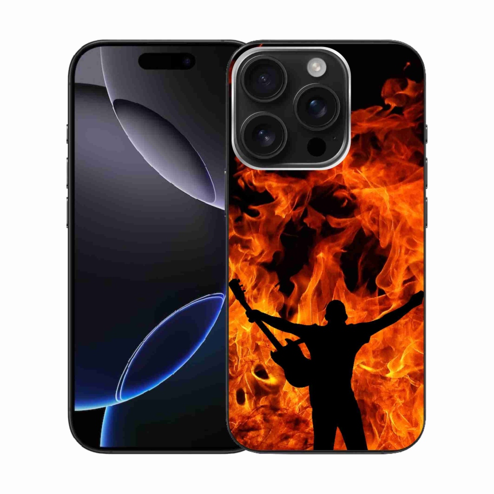 Zselés borítás mmCase iPhone 16 Pro készülékhez - zenész és tűz