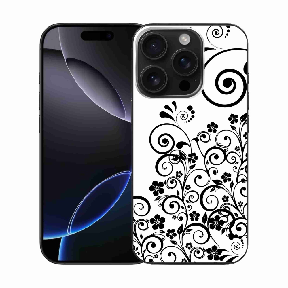 Zselés borítás mmCase iPhone 16 Pro készülékhez - fekete és fehér virágminták