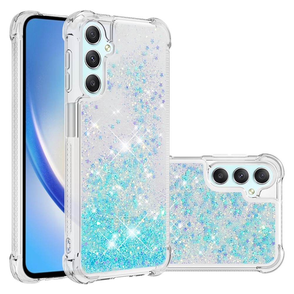 Glitter homokóra zselés tok Samsung Galaxy A24 készülékhez - kék / csillagok