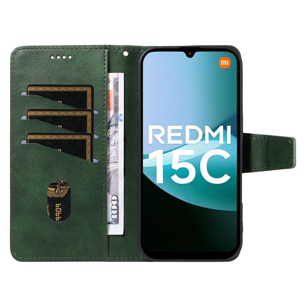 Rácsos könyv tok Xiaomi Redmi 15C 4G/5G (173mm) - zöld