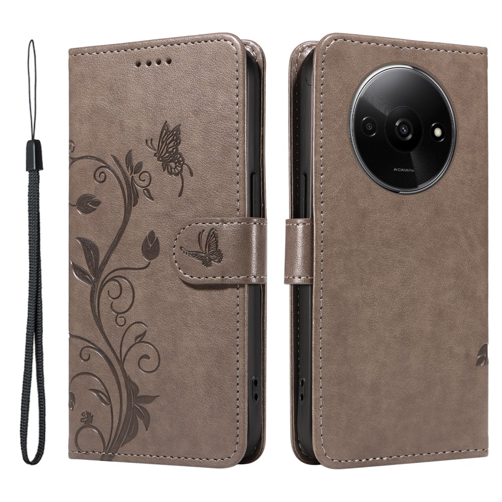 Virágok könyv tok Xiaomi Redmi A3-hoz - szürke