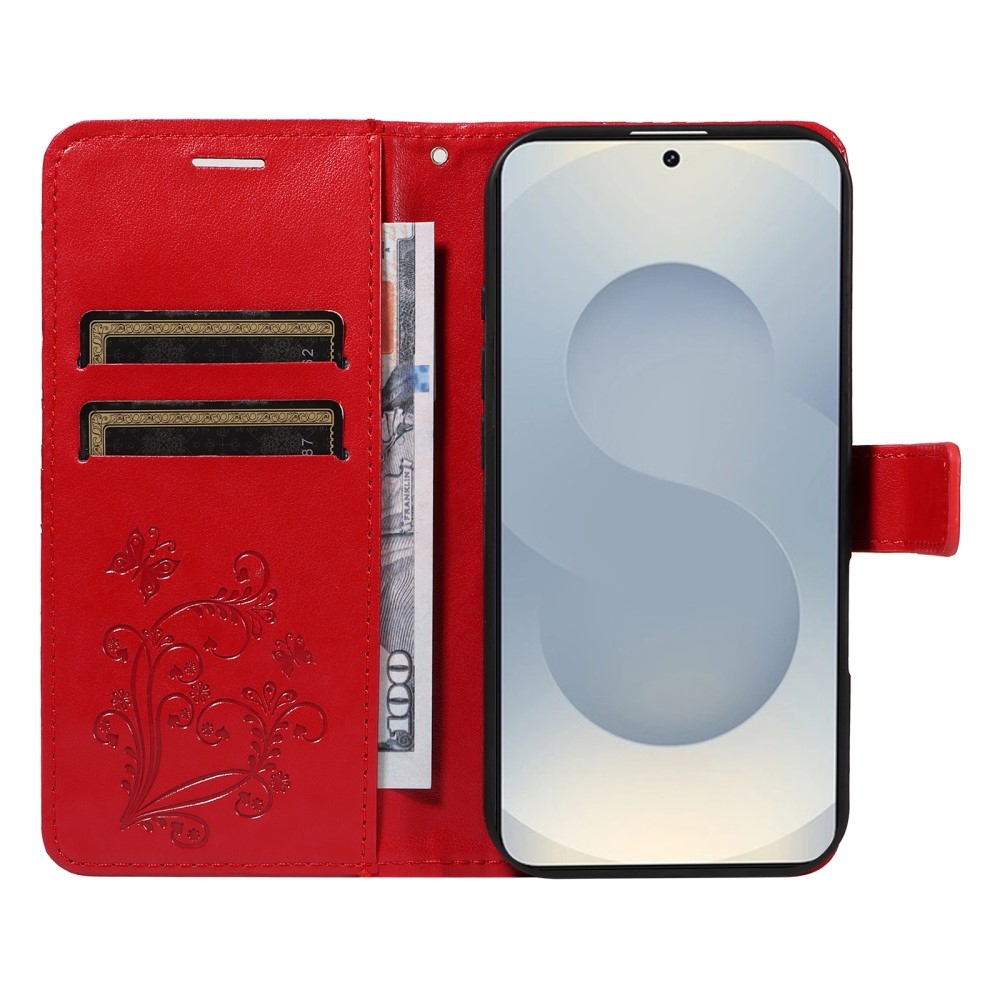 Nagy pillangó könyv tok Samsung Galaxy S25 Edge készülékhez - piros