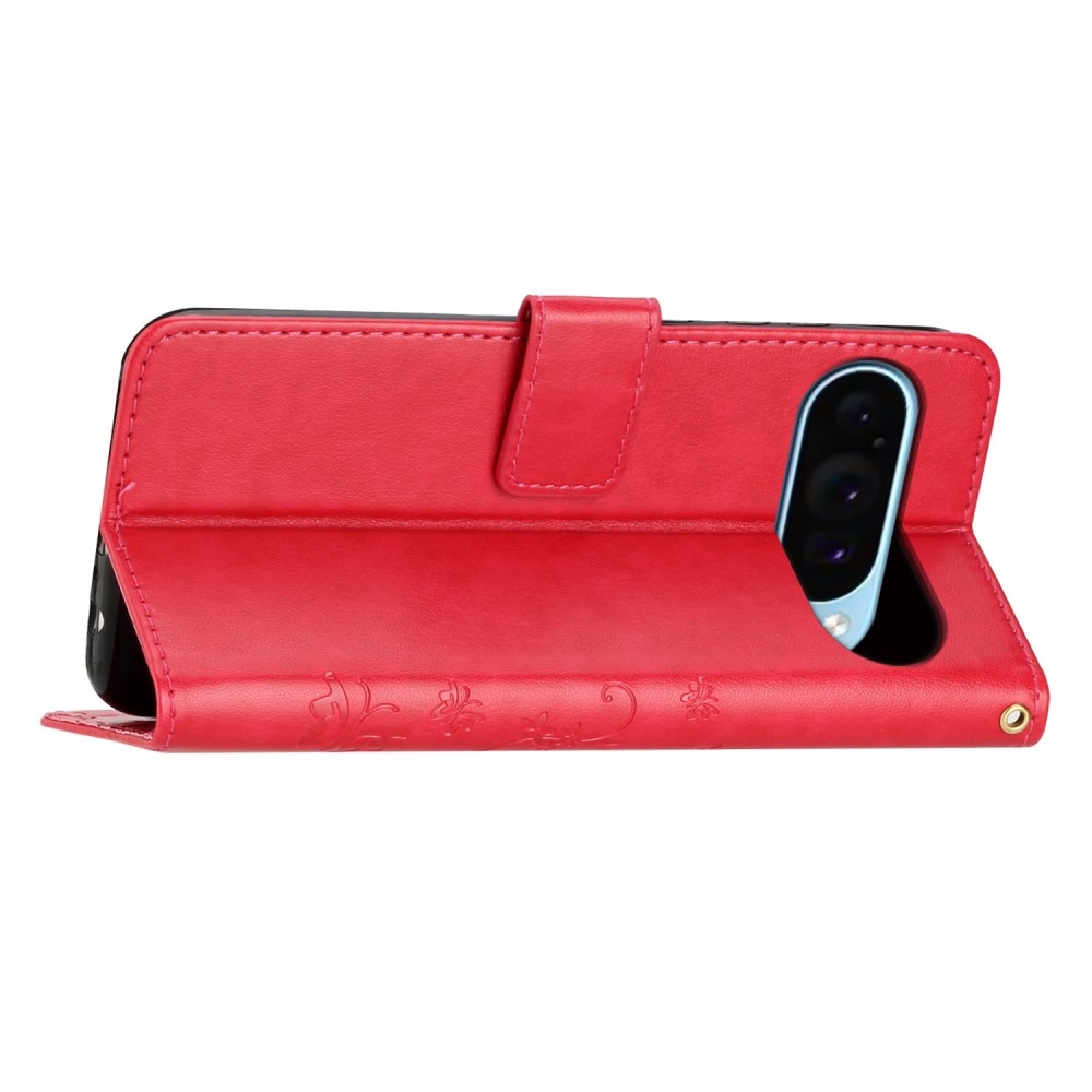 Virágos könyvtáska Google Pixel 9/9 Pro készülékhez - piros