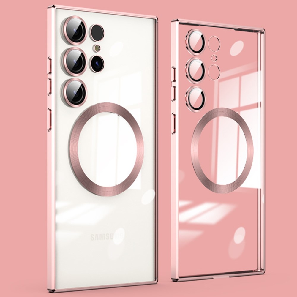Átlátszó tok kameravédelemmel és MagSafe támogatással Samsung Galaxy S23 Ultra készülékhez - rózsaarany színben