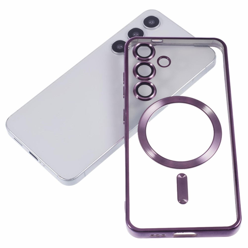 Átlátszó tok kameravédelemmel és MagSafe támogatással Samsung Galaxy S25+ készülékhez - sötétlila színben