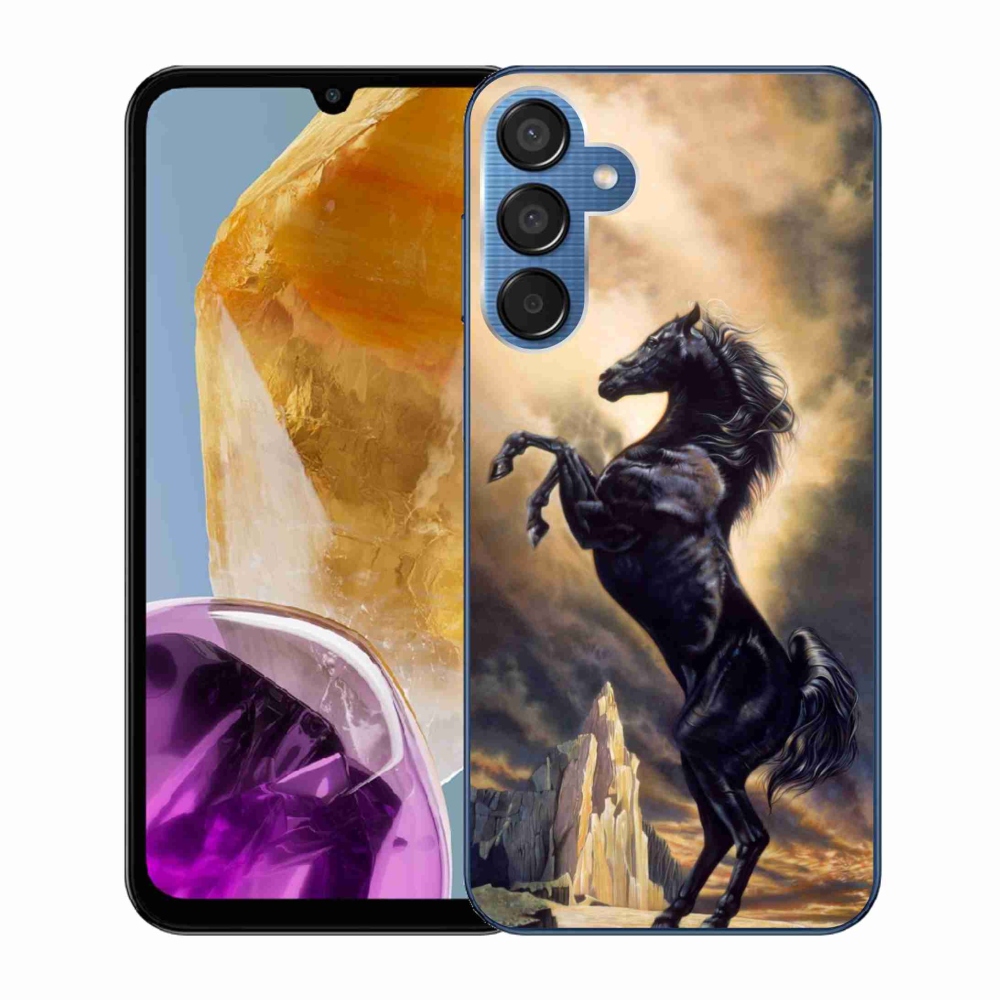 Zselés borítás mmCase Samsung Galaxy M15 5G - fekete rajzfilm lóhoz