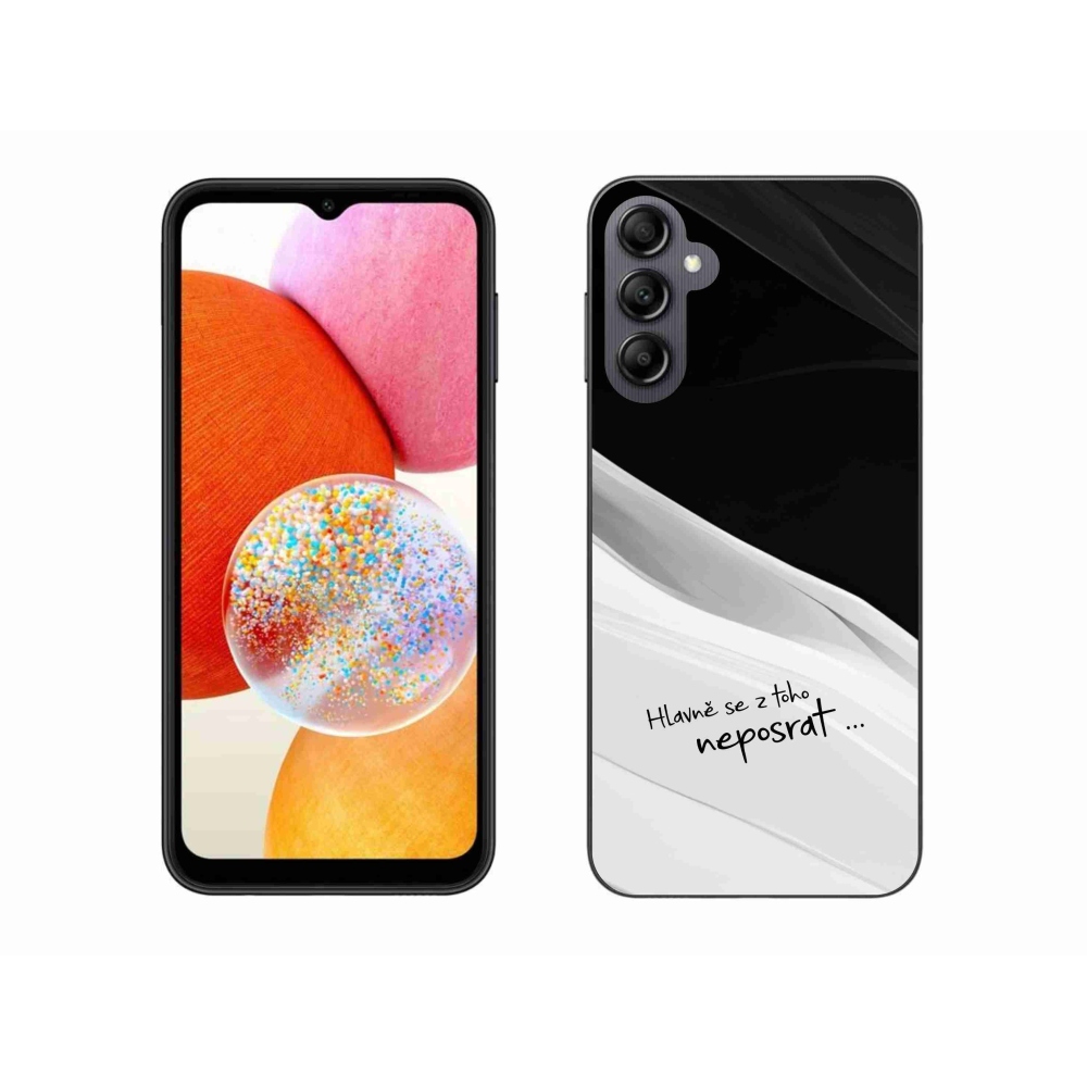 Gél borító mmCase Samsung Galaxy A14 4G/5G - vicces szöveg 13 fehér és fekete háttérrel