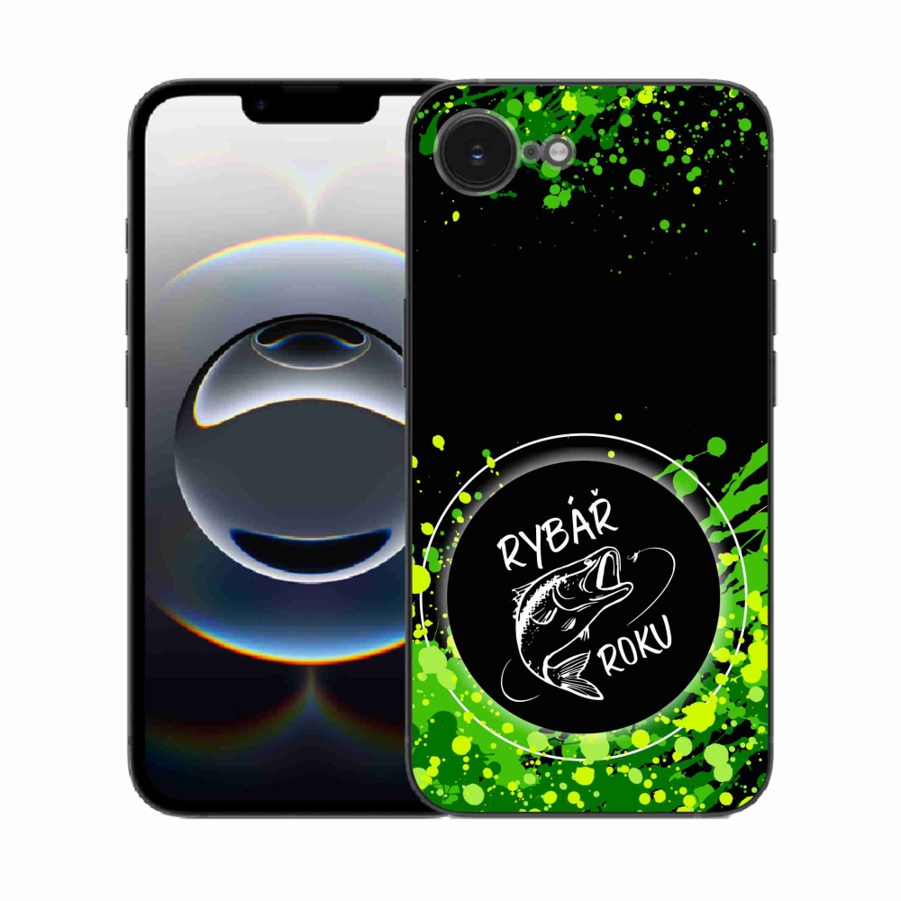 Zselés borító mmCase iPhone 16e készülékhez - Az év horgásza fekete háttérrel