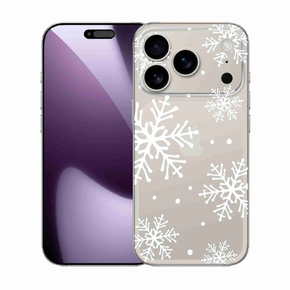 Gél borítás mmCase iPhone 17 Pro készülékhez - fehér pelyhek átlátszó háttéren