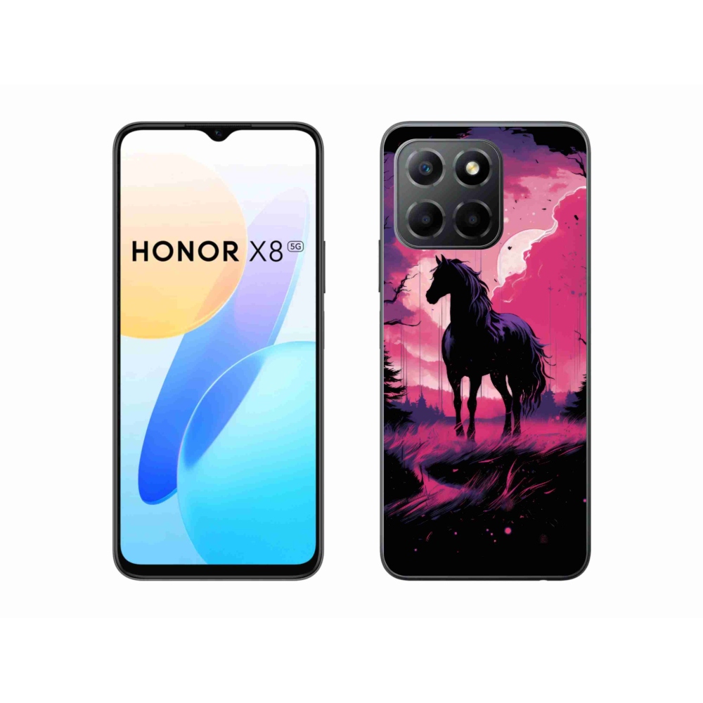 Zselés borítás mmCase a Honor X8 5G számára - fekete rajzfilm ló 1