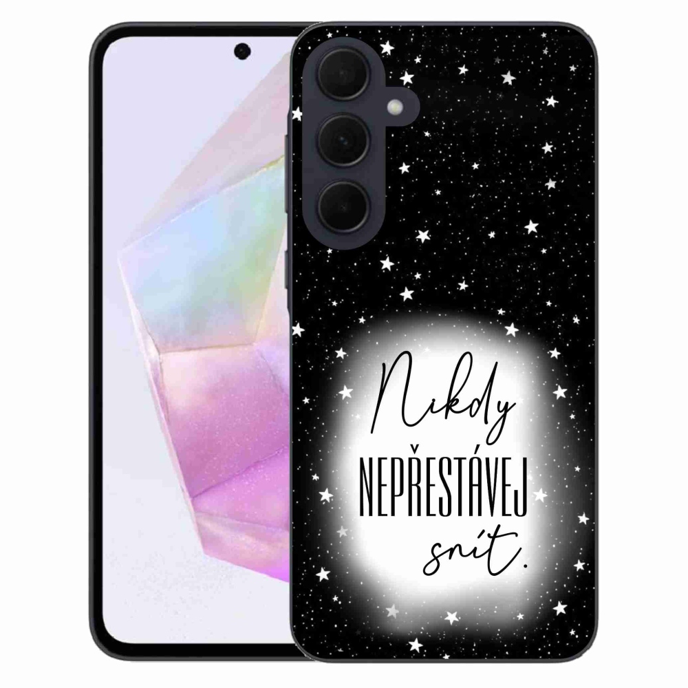 Gél borítás mmCase Samsung Galaxy A35 5G - idézet 1 fehér és fekete háttérrel