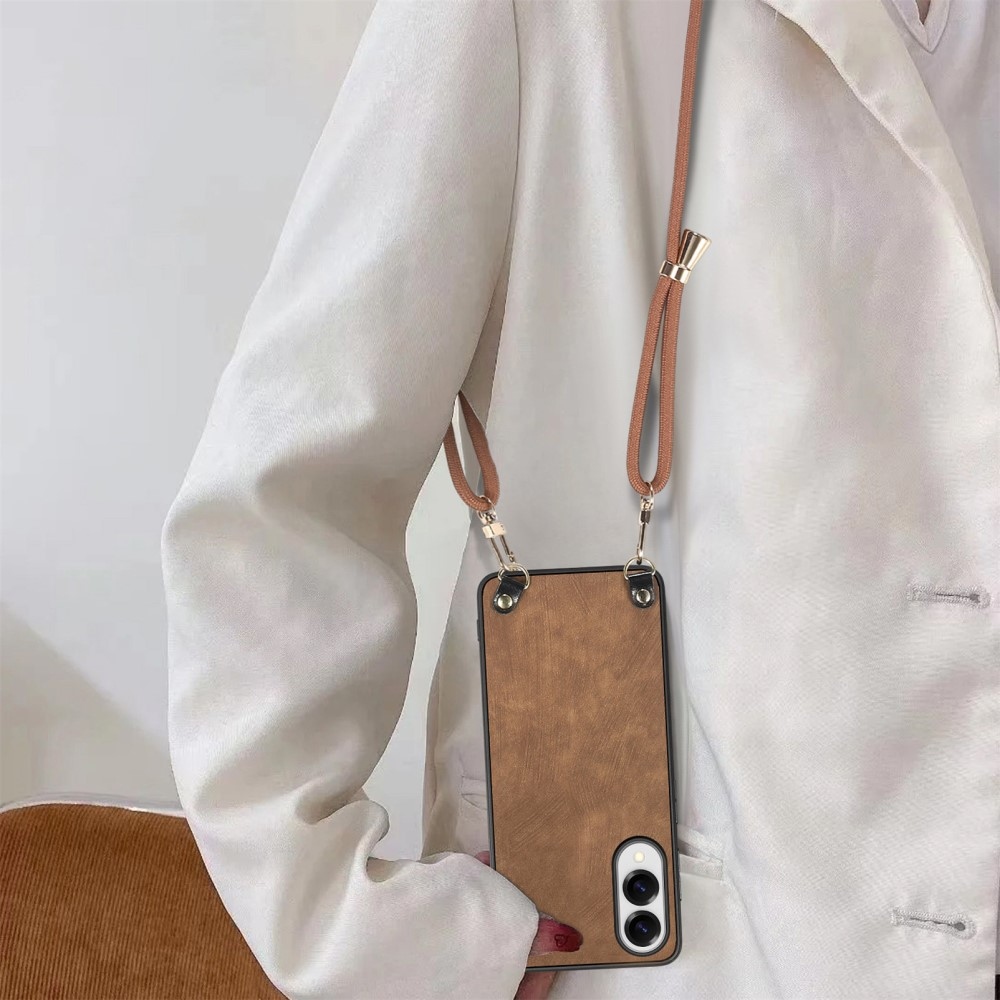 Retro zselés tok zsinórral és műbőrrel Samsung Galaxy S25 Edge készülékhez - barna