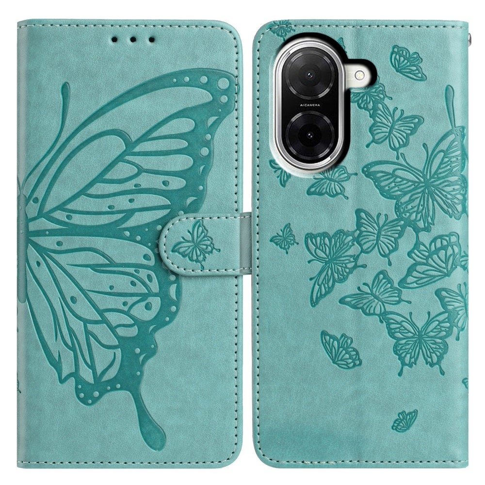 Virágos pillangó könyv tok Xiaomi Redmi A5 (171.7x77.8x8.3mm) - teal színű