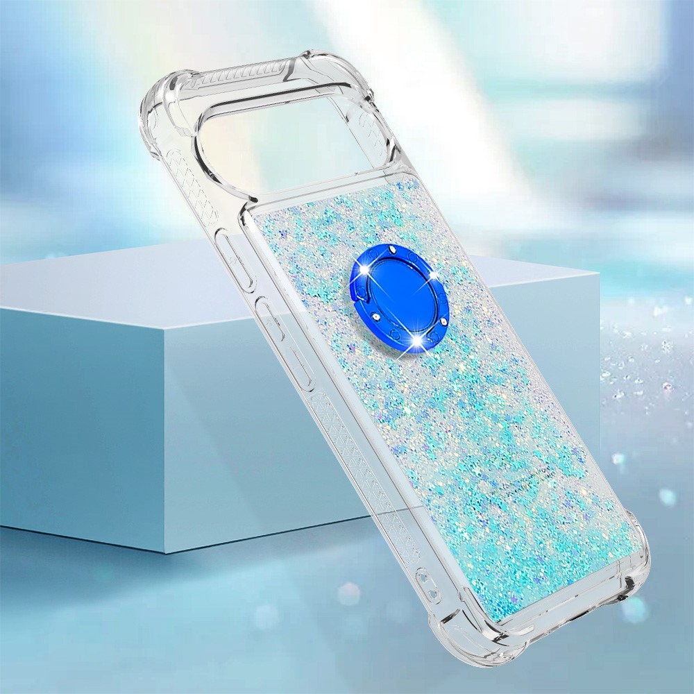 Glitt homokóra zselés tok ujjgyűrűvel a Google Pixel 10 számára - kék/csillagok