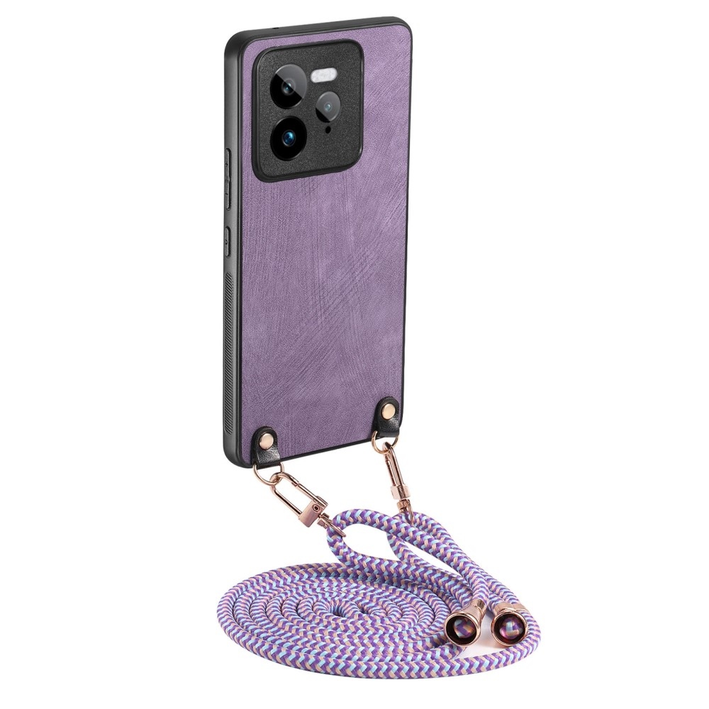 Retro zselés tok zsinórral és műbőrrel Realme GT 7 Pro 5G készülékhez - lila