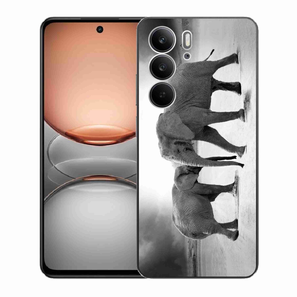 Gél borító mmCase a Realme C75 készülékhez - fekete és fehér elefántok