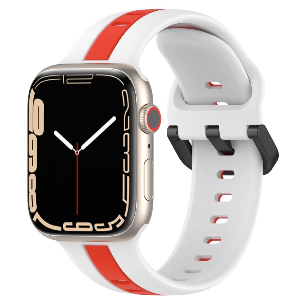 Szíj szilikon szíj Apple Watch Ultra/Ultra 2 49mm/SE/SE 2022/2023 44mm/9/8/7 45mm/6/5/4 44mm/3/2/1 42 mm - fehér/piros