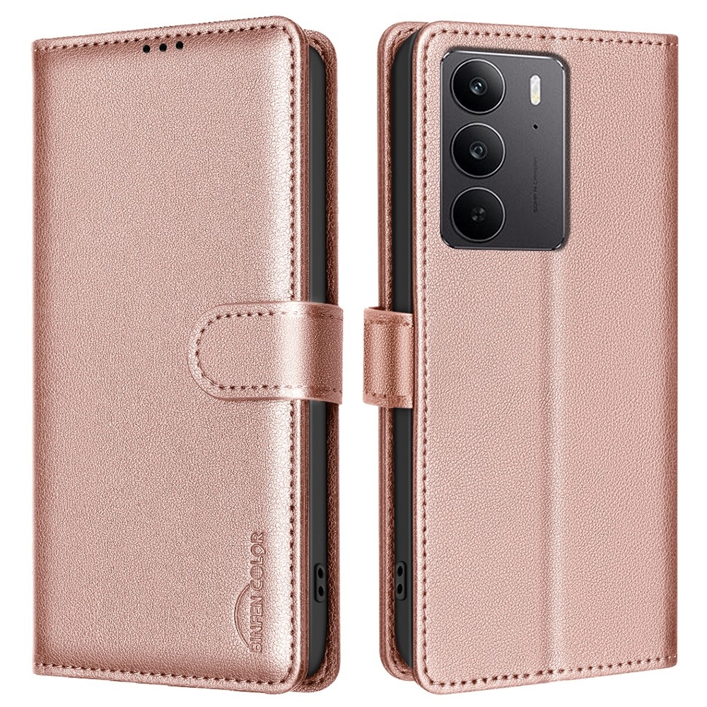 BINFEN könyvtáska a Realme C75 készülékhez - rózsaarany