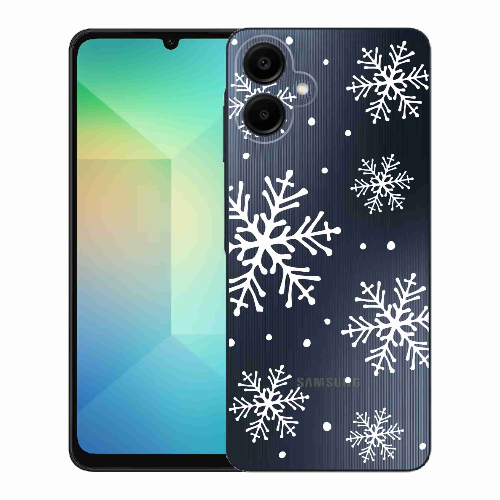 Gél borítás mmCase Samsung Galaxy A06 4G - fehér pelyhek átlátszó háttéren