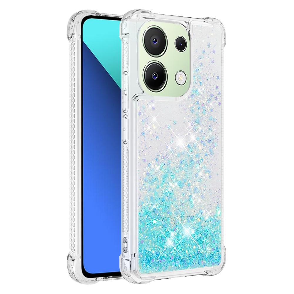 Glitter zselés homokóra tok Xiaomi Redmi Note 13-hoz - kék/csillagok
