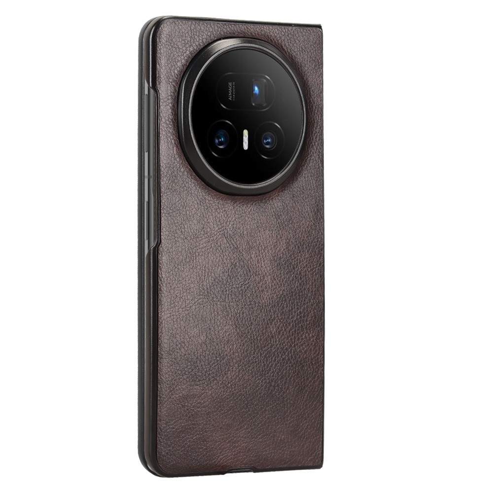 Vintages műanyag tok műbőrrel Honor Magic V5-hez - barna