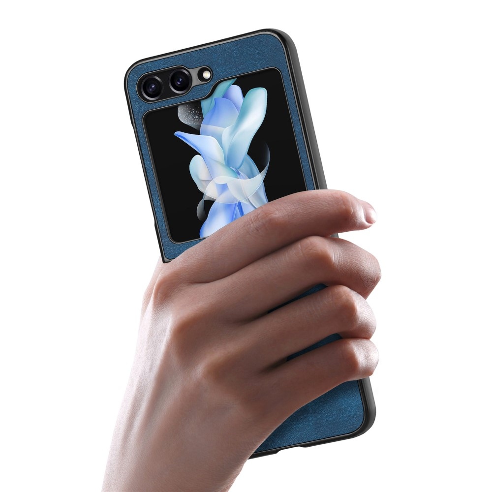 Vintage műanyag borító műbőrrel Samsung Galaxy Z Flip6 5G készülékhez - kék