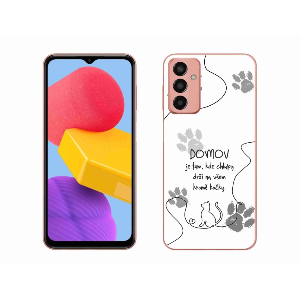 Gél borítás mmCase Samsung Galaxy M13 készülékhez - macska motívum fehér háttérrel
