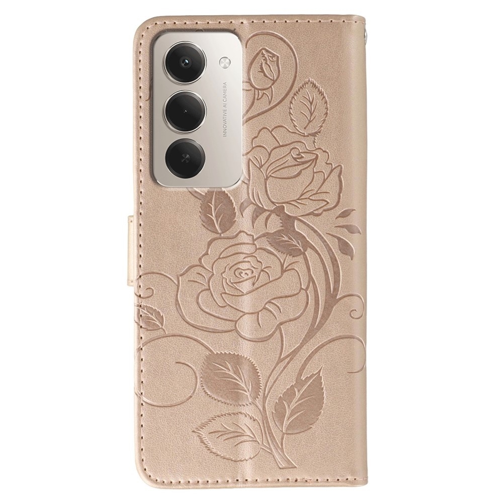 Rózsák könyv tok Xiaomi Redmi 15 5G - rózsaarany