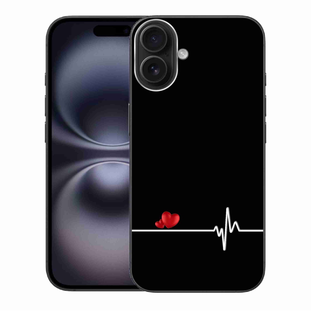 Gél borítás mmCase iPhone 16 Plus készülékhez - szív és szívverés fekete háttérrel