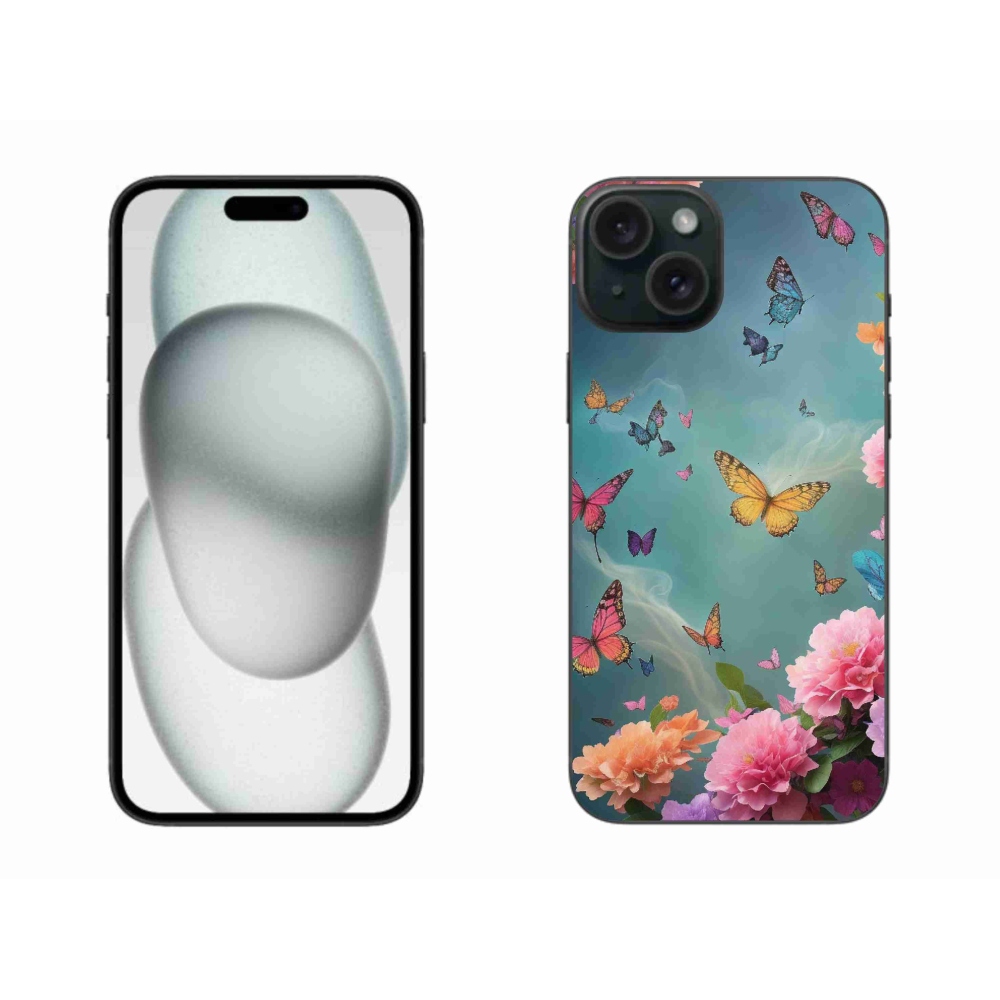 Gél borítás mmCase iPhone 15 Plus készülékhez - színes virágok és pillangók