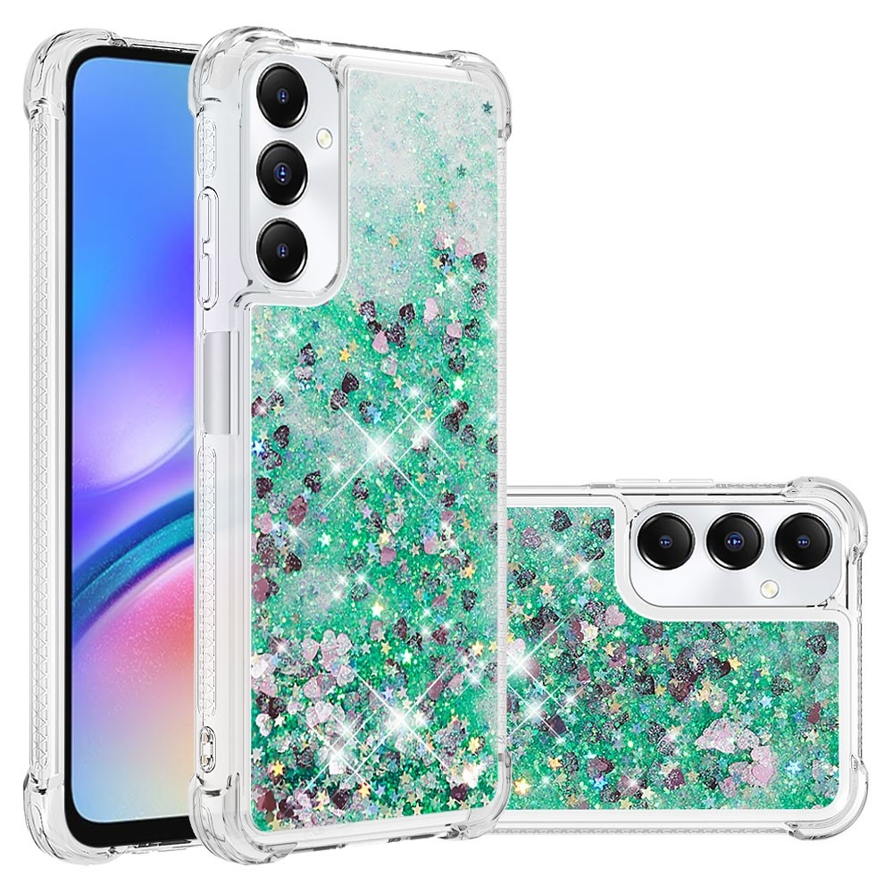 Glitter zselés homokóra tok Samsung Galaxy A05s készülékhez - zöld/szívek
