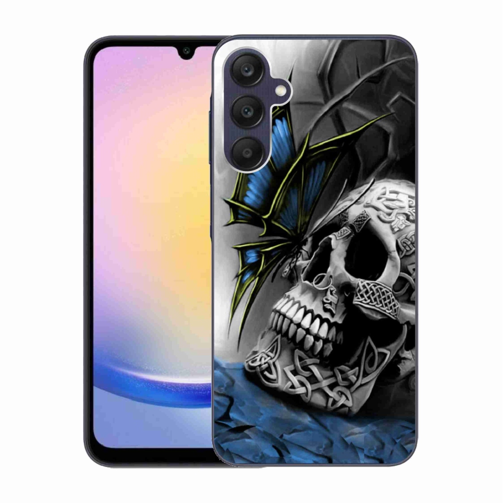 Gél borító mmCase Samsung Galaxy A25 5G - pillangó és koponya - Samsung Galaxy A25 5G számára