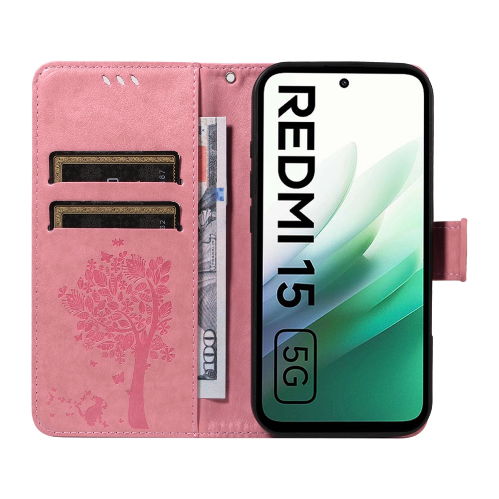 Fák könyve tok Xiaomi Redmi 15 4G (171mm) - rózsaszínű