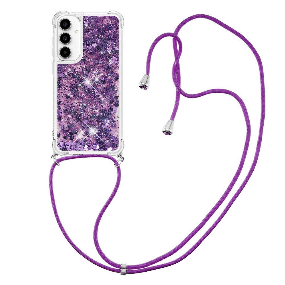 Csillogó homokóra zselés tok húzózsinórral Samsung Galaxy A36 5G - sötétlila/szív