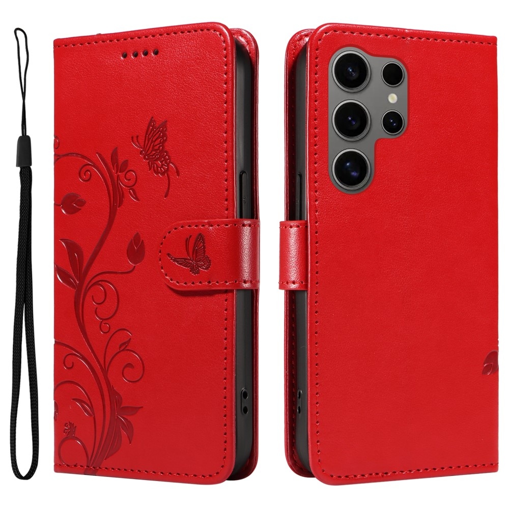 Pillangók könyv tok Samsung Galaxy S25 Ultra készülékhez - piros