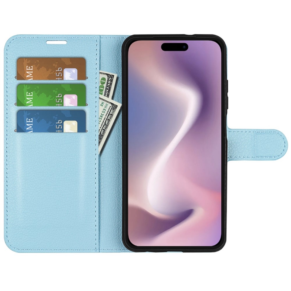 Litchi könyv tok iPhone 16 Pro készülékhez - kék