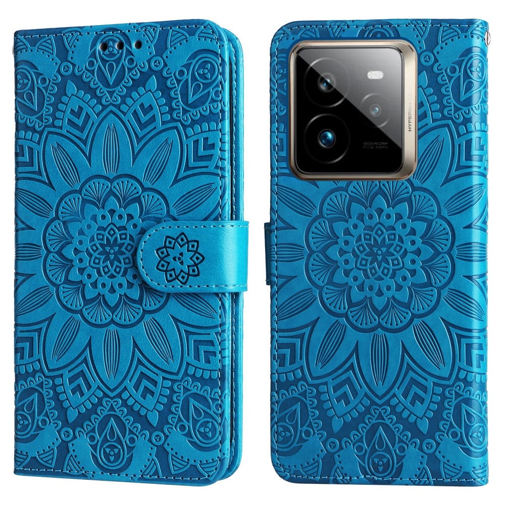 Napraforgó könyv tok Realme GT 7 Pro 5G-hez - kék