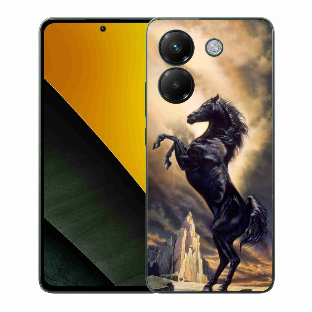 Gél borítás mmCase a Xiaomi Poco M7 Pro 5G számára - fekete rajzfilm ló