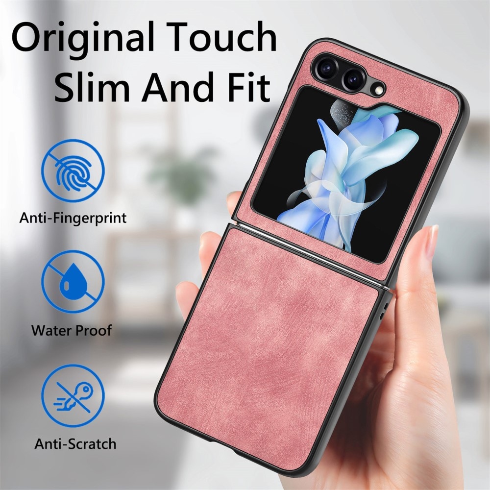 Vintage műanyag borító műbőrrel Samsung Galaxy Z Flip6 5G készülékhez - rózsaszín