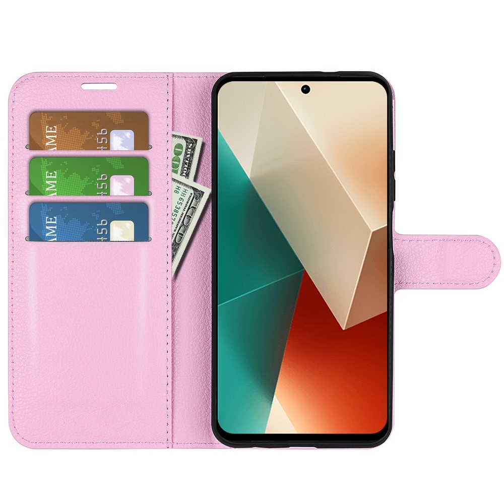 Litchi könyv tok a Xiaomi Redmi Note 13 5G-hez - rózsaszínű