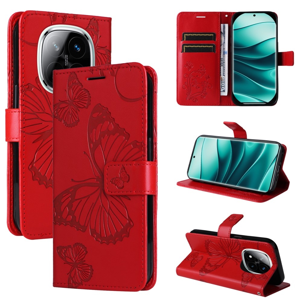 Nagy pillangó könyv tok Xiaomi Redmi Note 14 Pro 5G/Poco X7 5G/Note 14 Pro+ 5G - piros