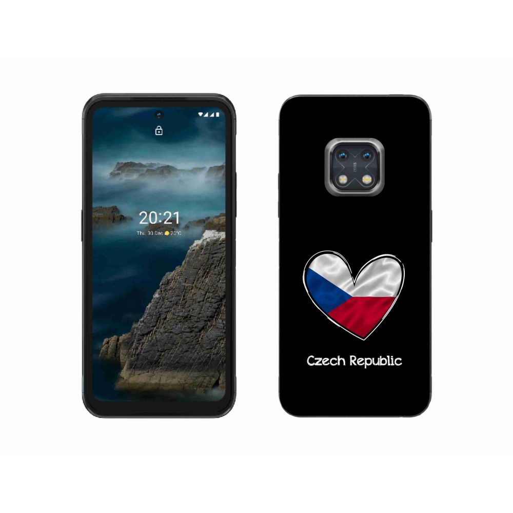 Zselés borító mmCase a Nokia XR20 készülékhez - zászlós szív fekete háttérrel