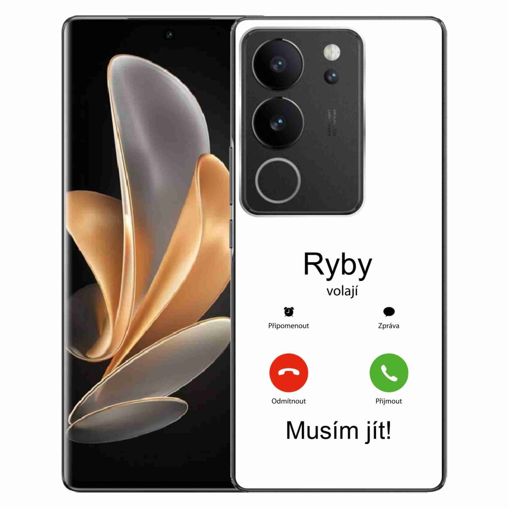 Gél borító mmCase a Vivo V29 5G-n - hal hívás fehér háttérrel