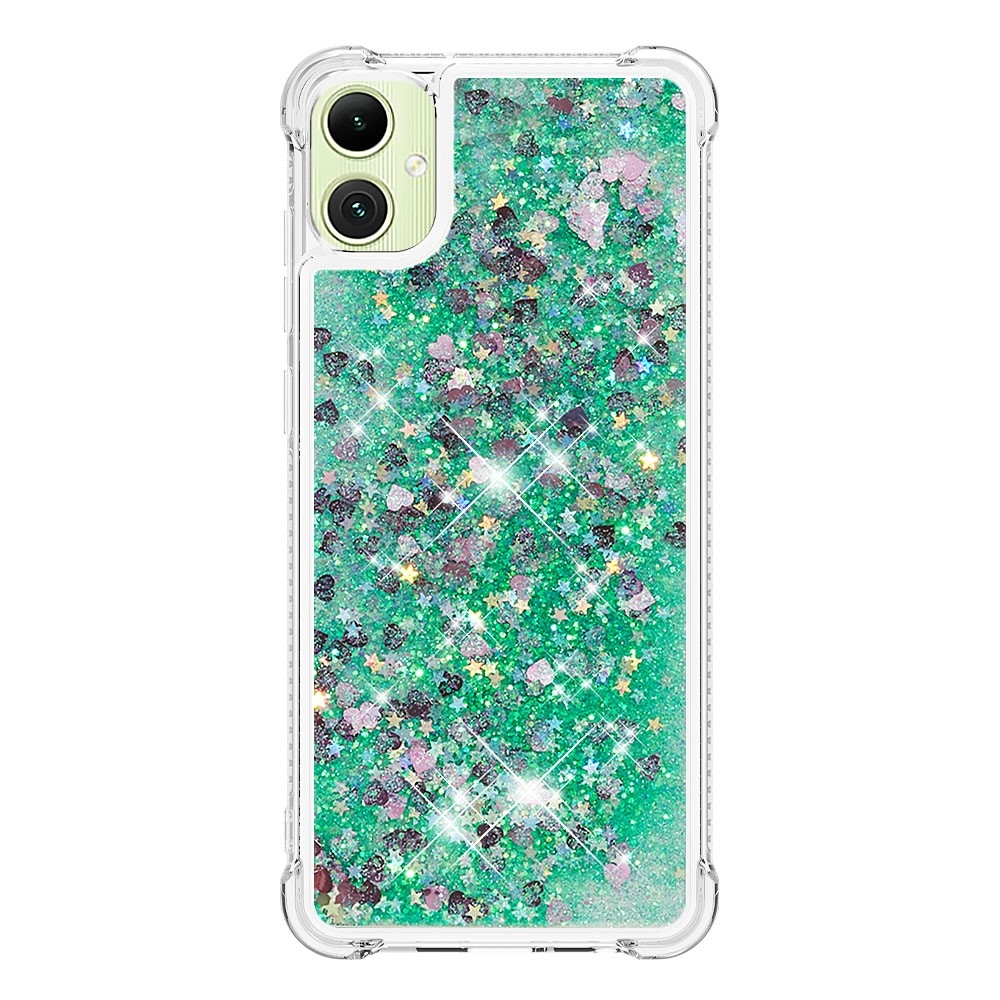 Glitter homokóra zselés tok Samsung Galaxy A06 4G - zöld/szívek