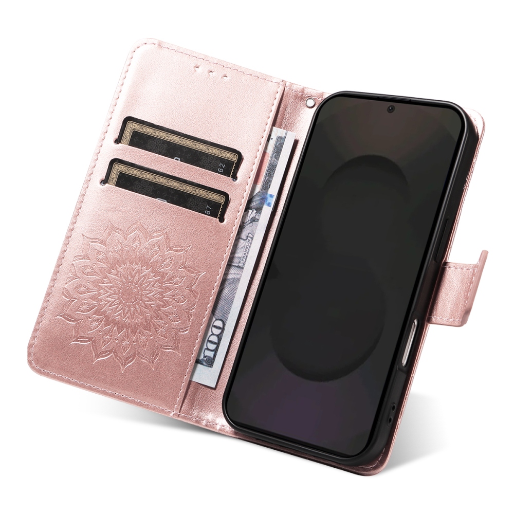 Napraforgó könyv tok Samsung Galaxy S25 FE készülékhez - rózsaarany