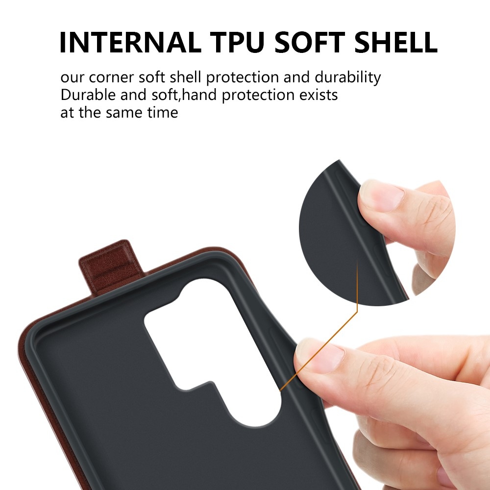 Függőleges könyvtáska Samsung Galaxy S25 Ultra készülékhez - barna