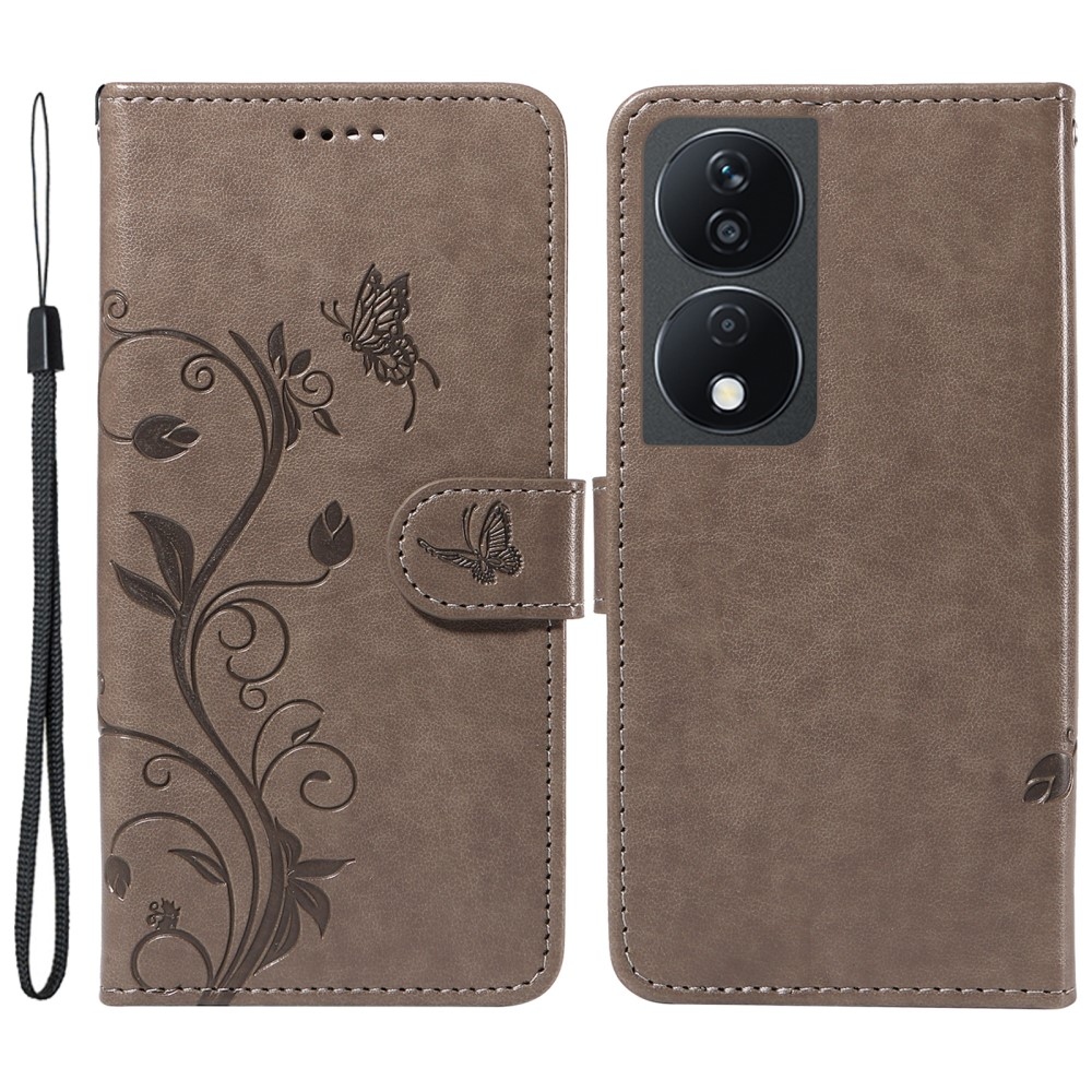 Virágok könyvtáska a Honor X7b/Honor 90 Smart készülékhez - szürke