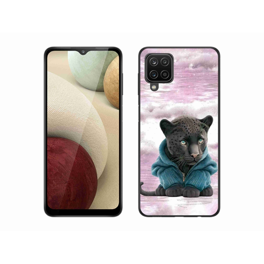 Zselés borítás mmCase Samsung Galaxy A12 készülékhez - fekete párduc pulóverben
