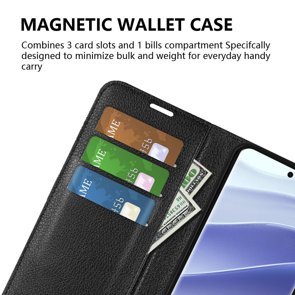 Litchi könyv tok Xiaomi Redmi Note 14 Pro 5G/Poco X7 5G - fekete