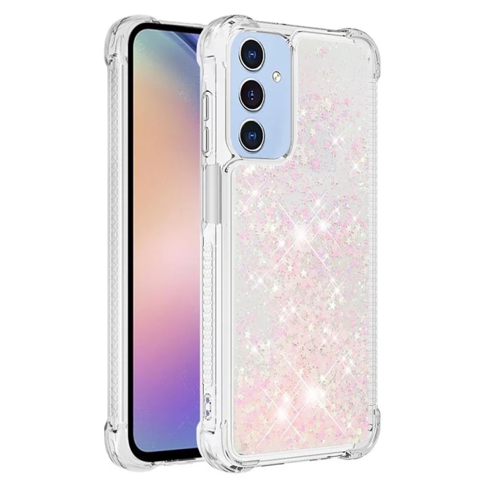 Glitter zselés homokóra tok Samsung Galaxy A15 4G/5G - rózsaszín/csillagok